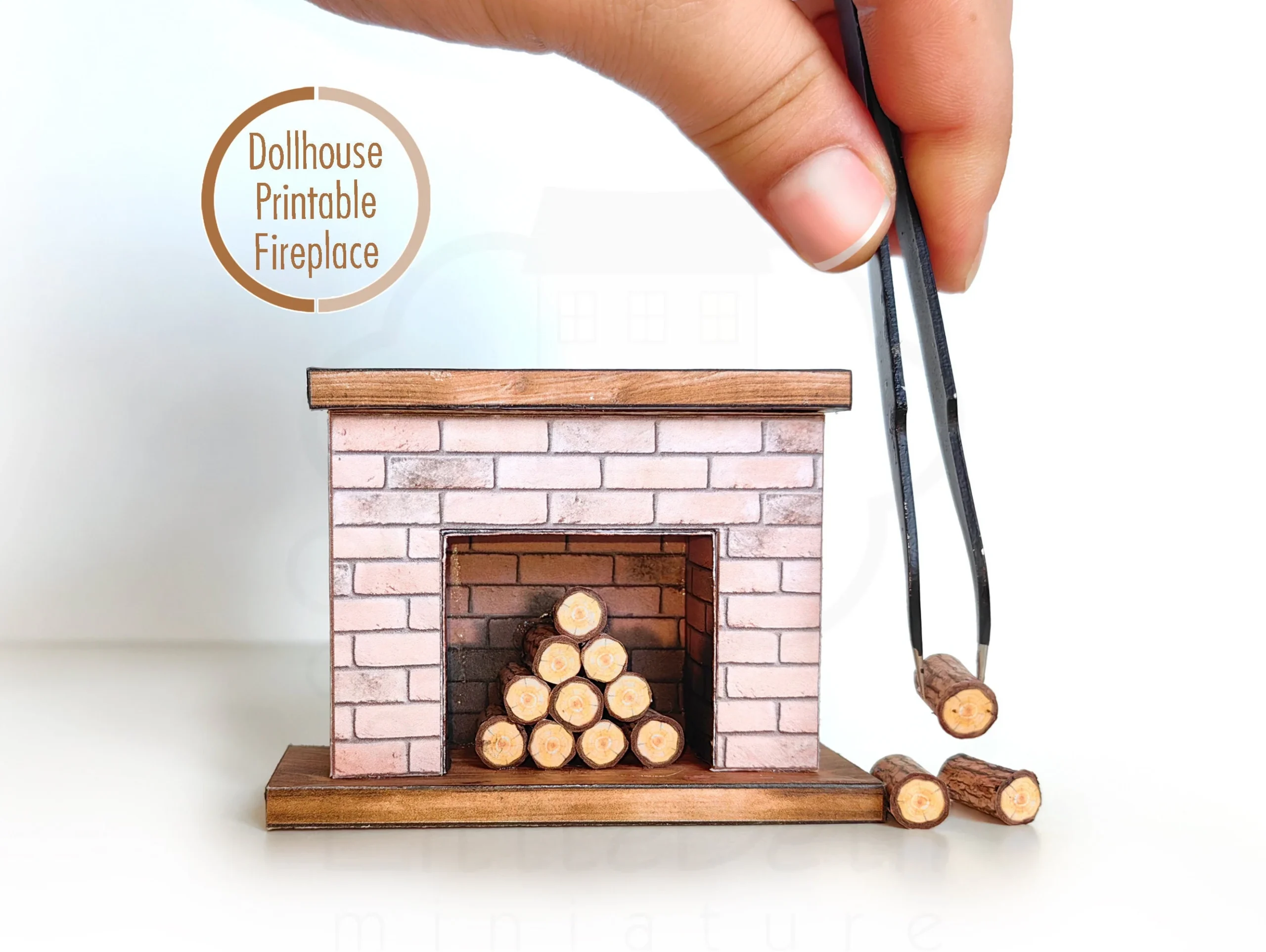 Dollhouse Fireplace Printable Miniature With Firewood PDF 