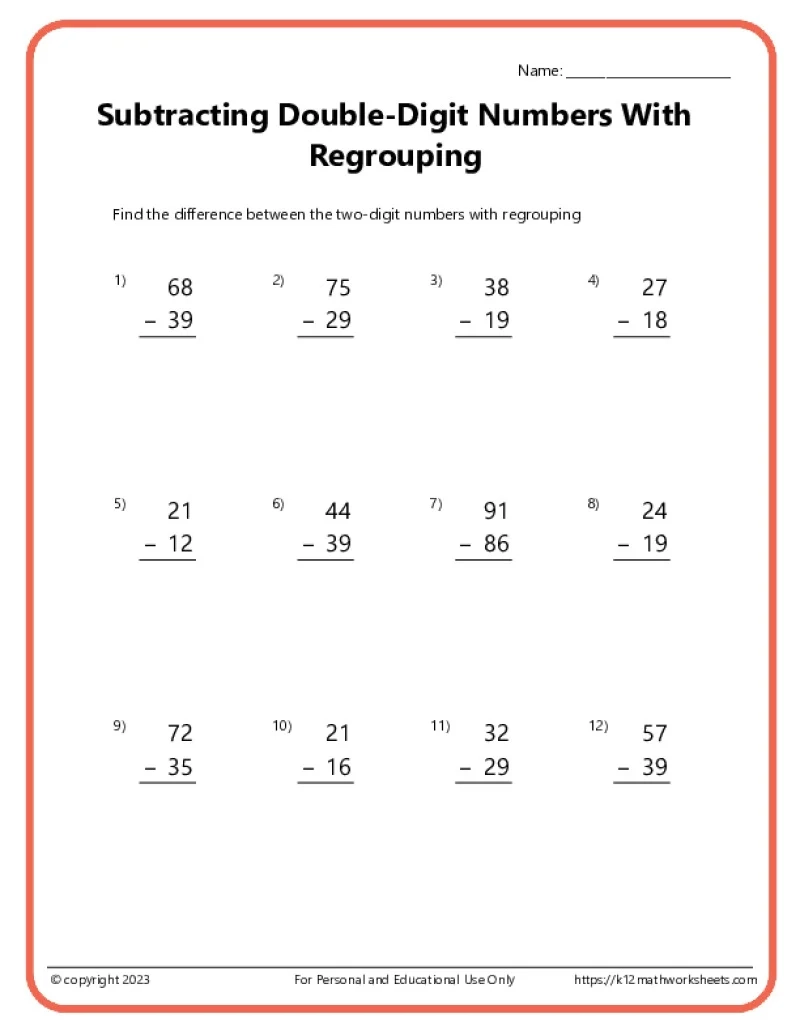 2-digit Subtraction Worksheets Printable