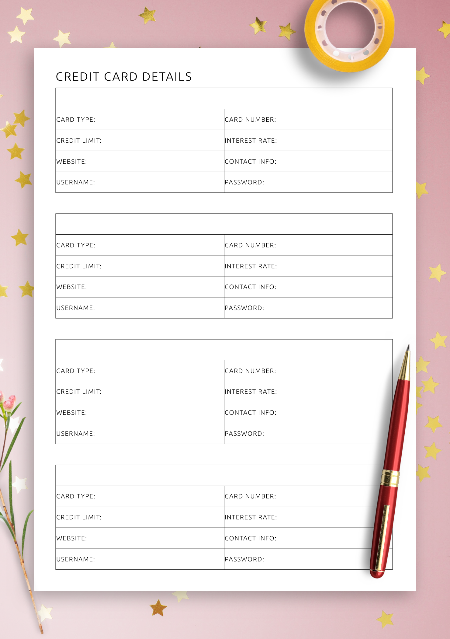 Download Credit Card Details Template PDF Available In Printable 