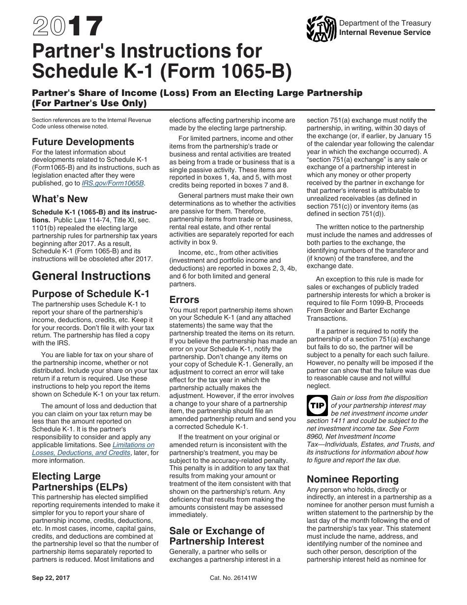 Download Instructions For IRS Form 1065 B Schedule K 1 Partner s 