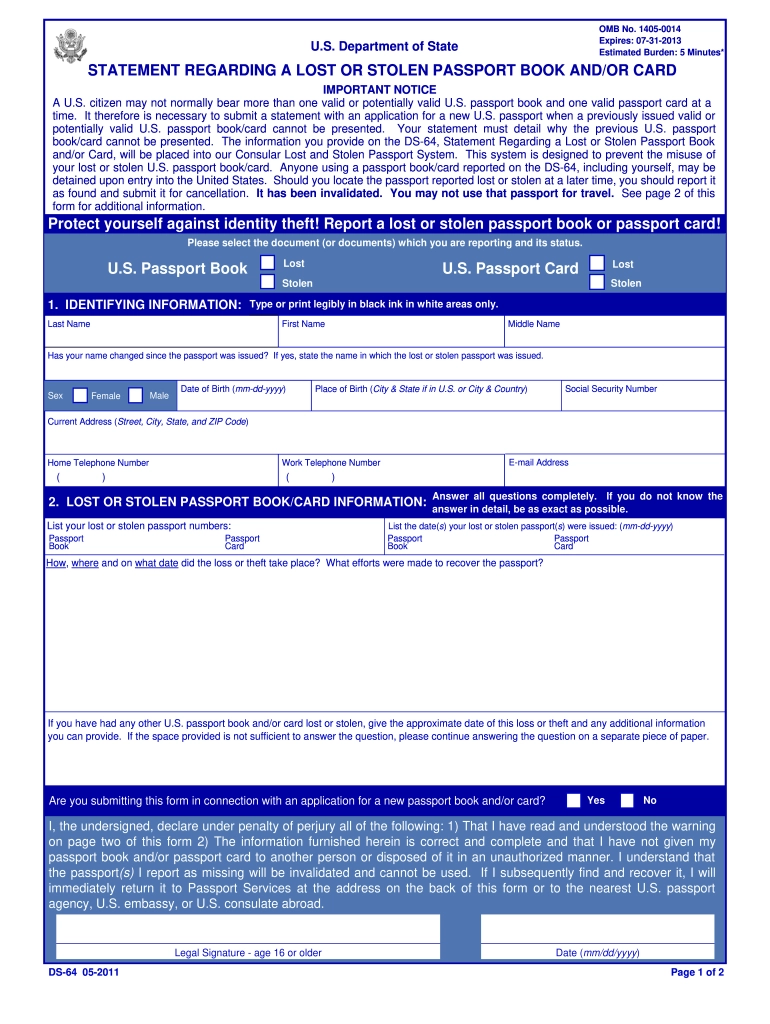 Passport Form Ds 64 Printable