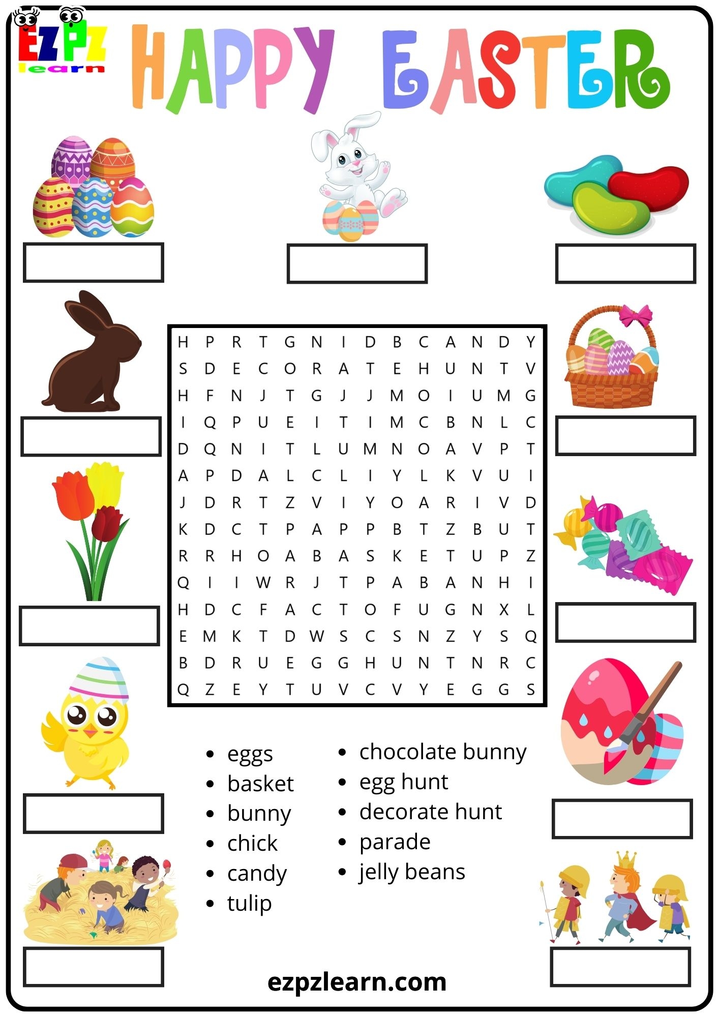 Easter Holiday Vocabulary Word Search And Match The Words Activity 