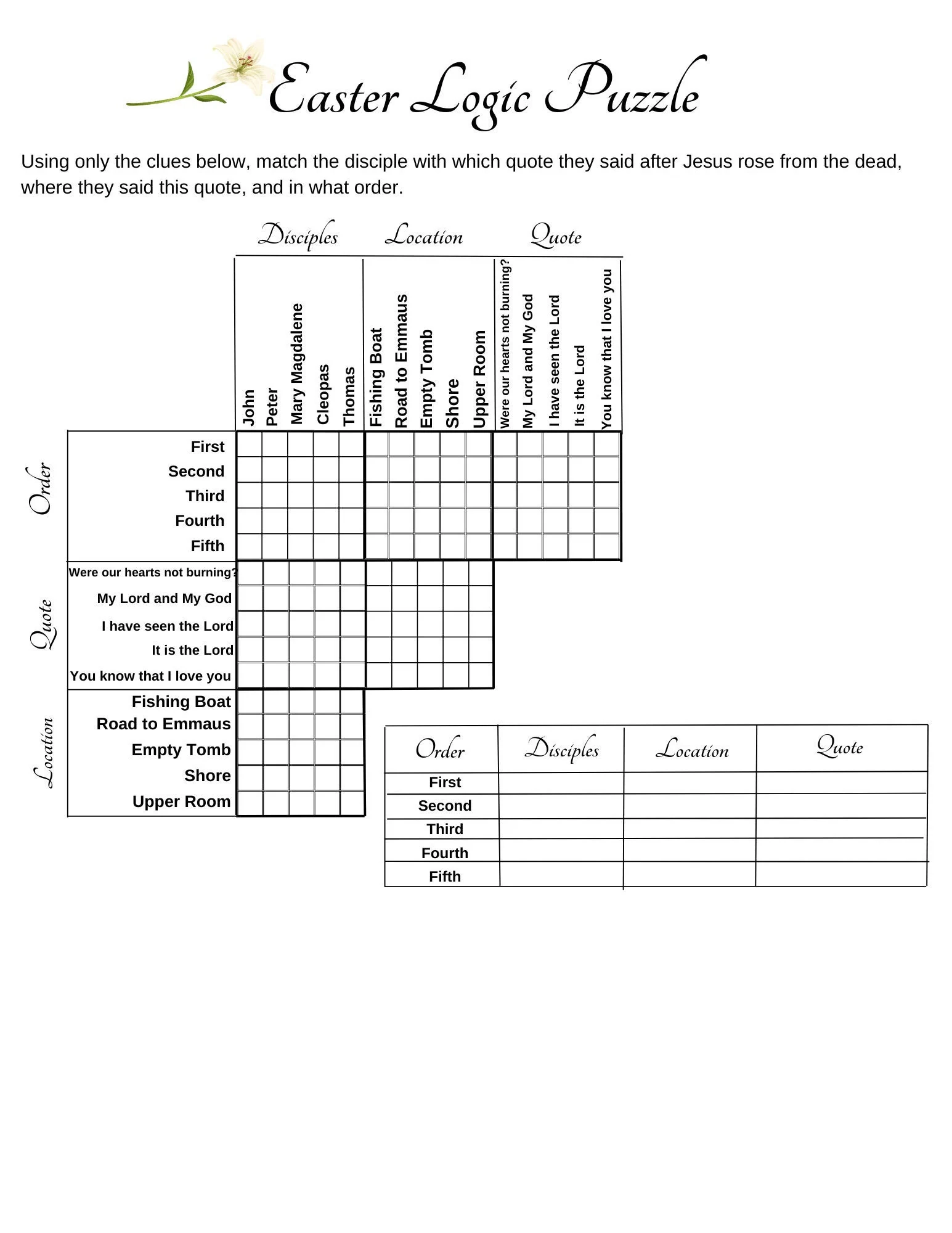 Easter Logic Puzzle Christian Disciples Bible Game instant 