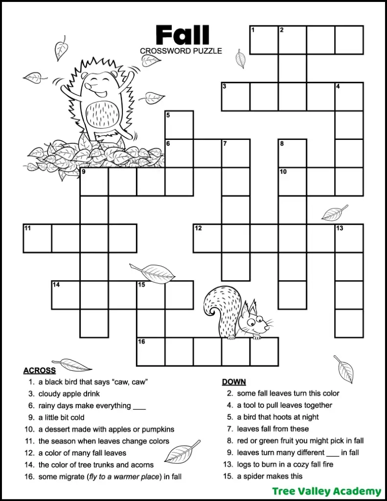 Easy Kids Crossword Puzzles Printable Free