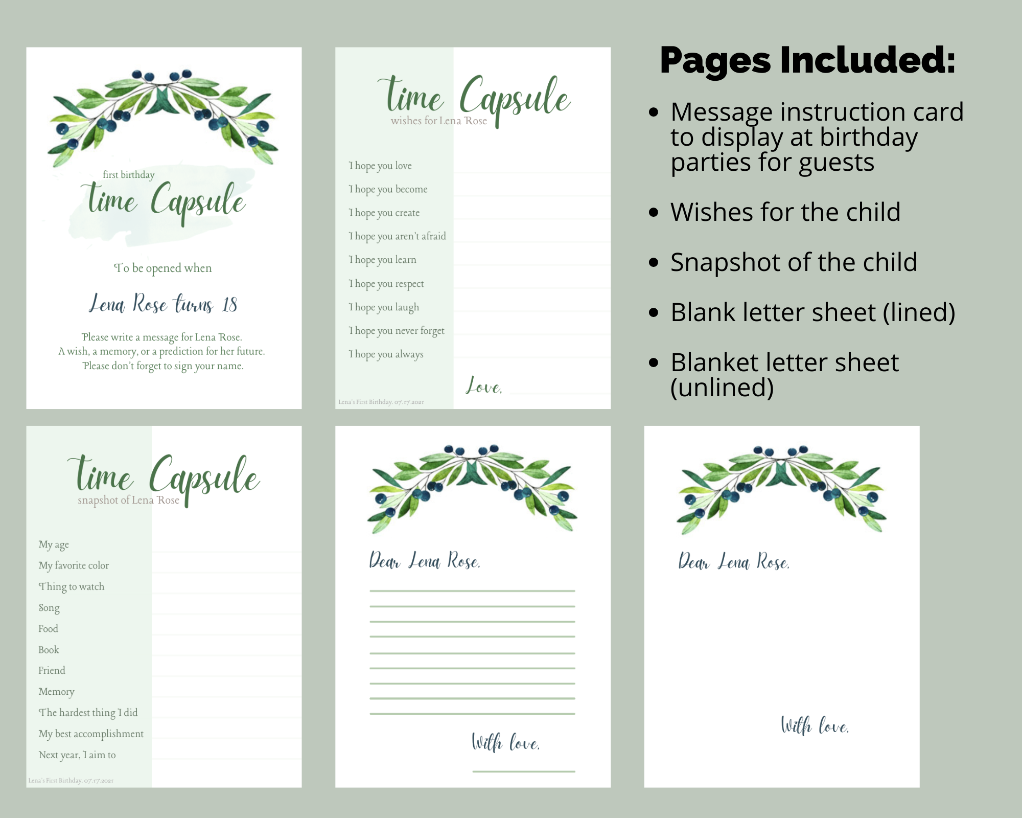 Editable Time Capsule Template First Birthday Party Printables 