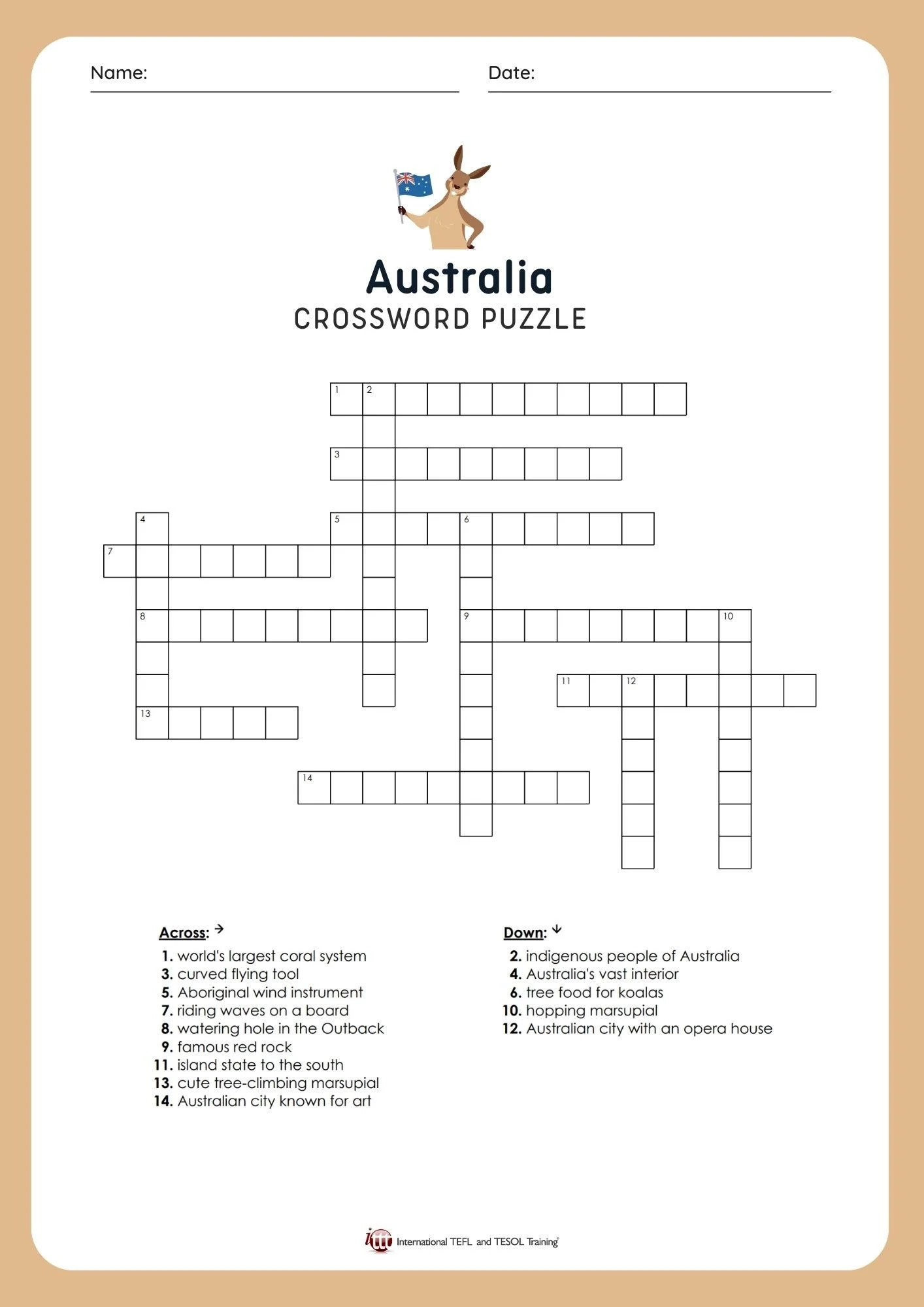 EFL Australia Vocabulary Crossword Puzzle ITTT