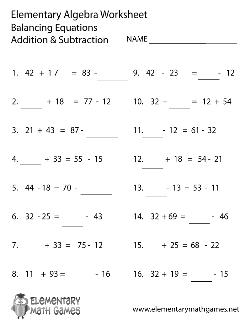 Algebra Worksheets Printable With Answer Key