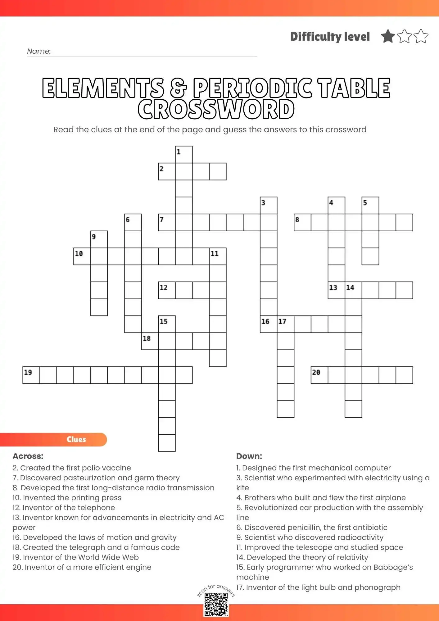 Elements amp Periodic Table Crossword Puzzle Printable Science Fun 