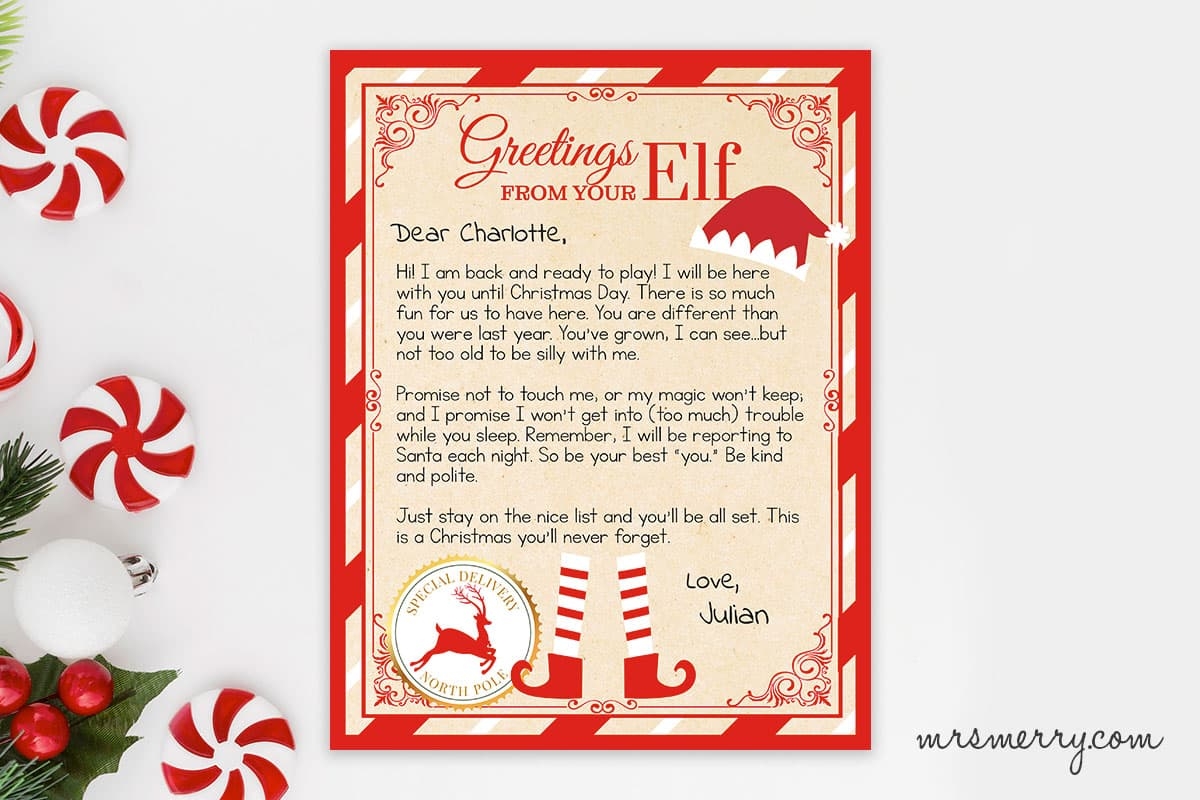 Elf On The Shelf Letter Template Free Printable