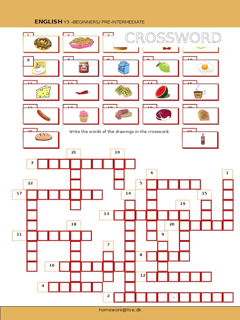 English Y3 Food Crossword Puzzle PDF Word Puzzles Games Of 