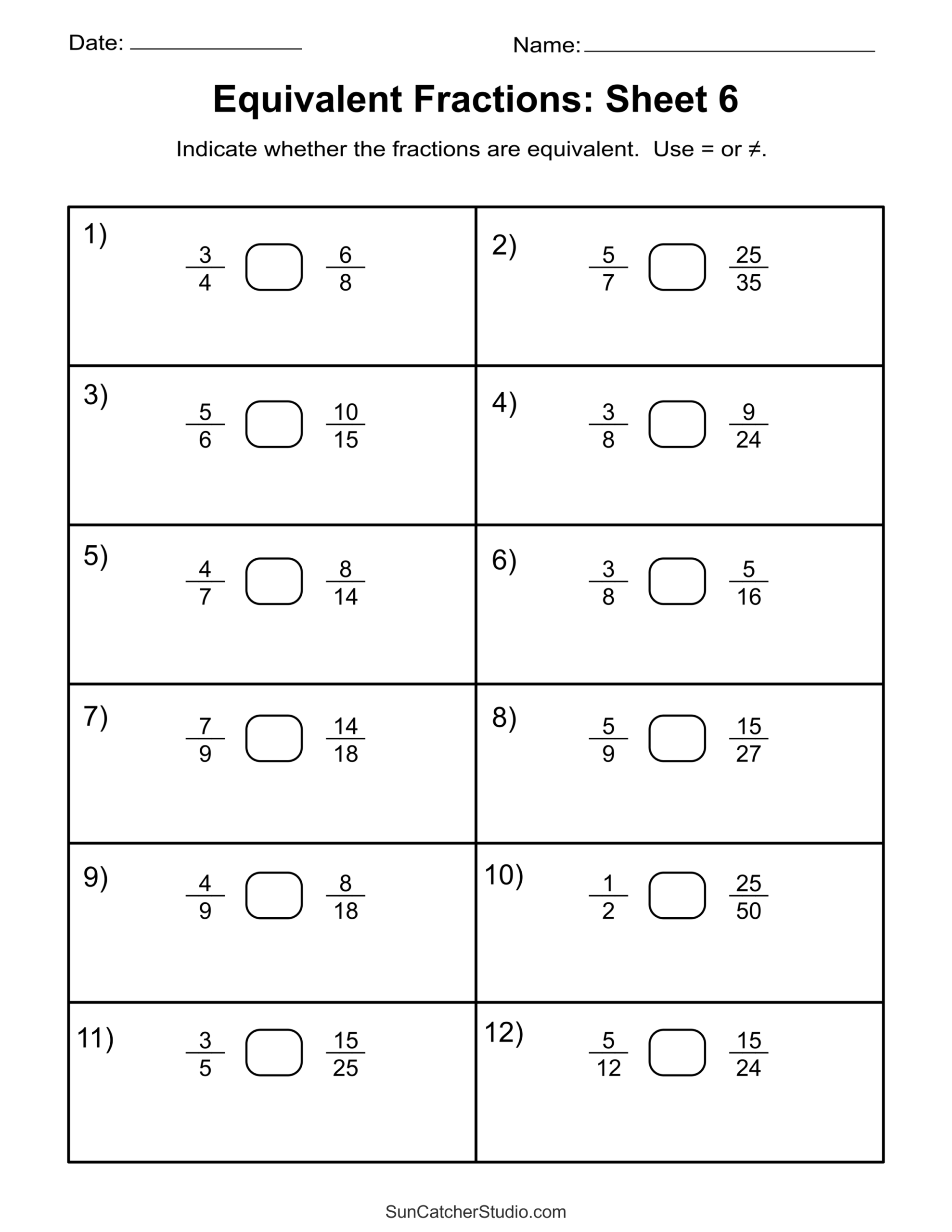 Free Printable Fractions Worksheets