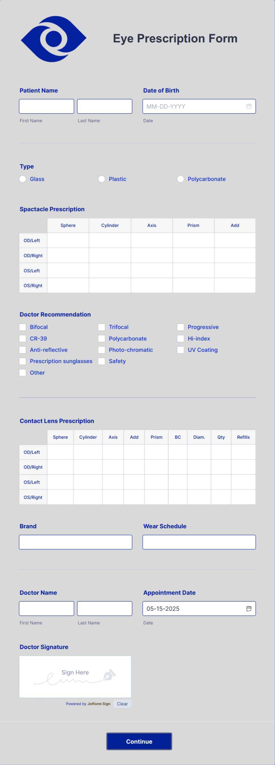 Printable Contact Lens Prescription Template