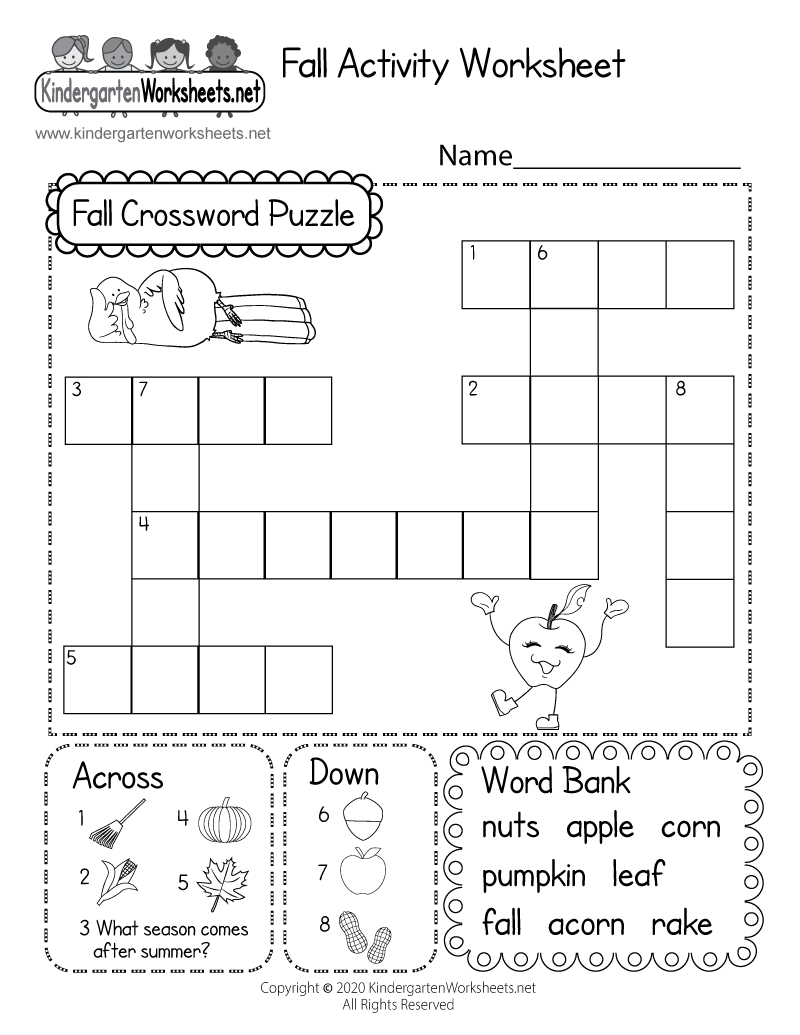 Printable Crossword Puzzles For Kids Fall