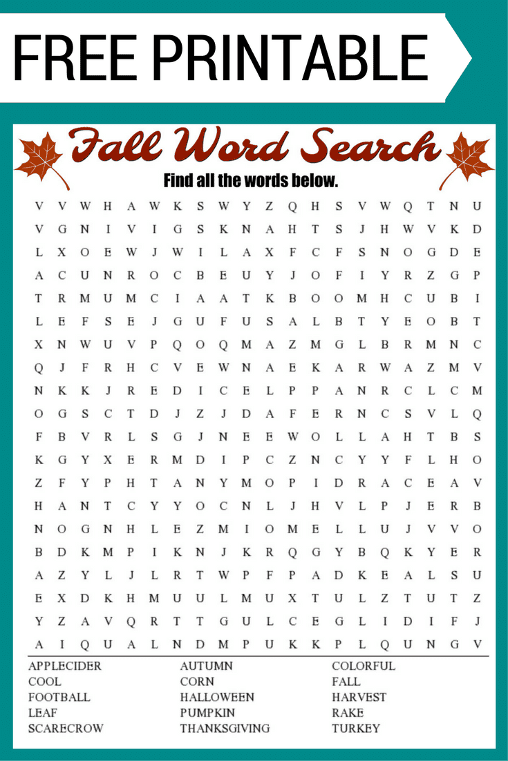 Free Printable Fall Word Search Puzzles