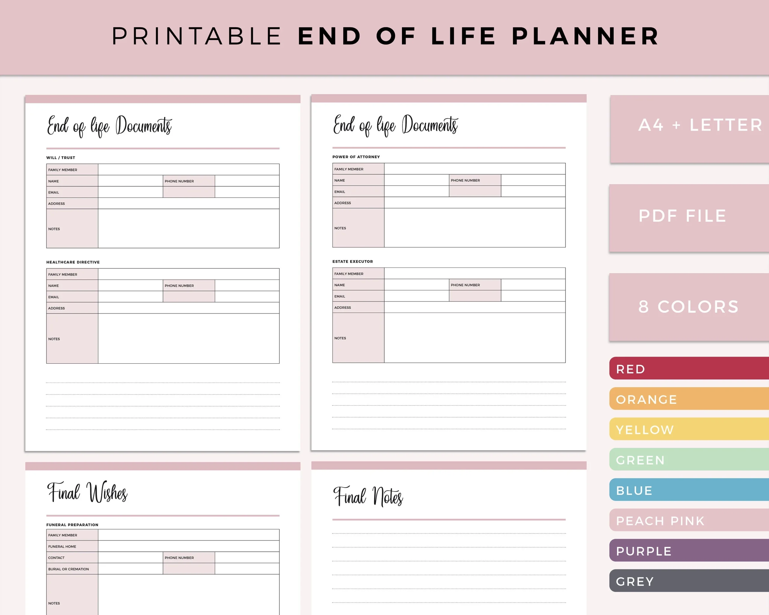 Family Emergency Binder Printable End Of Life Planner In Case 