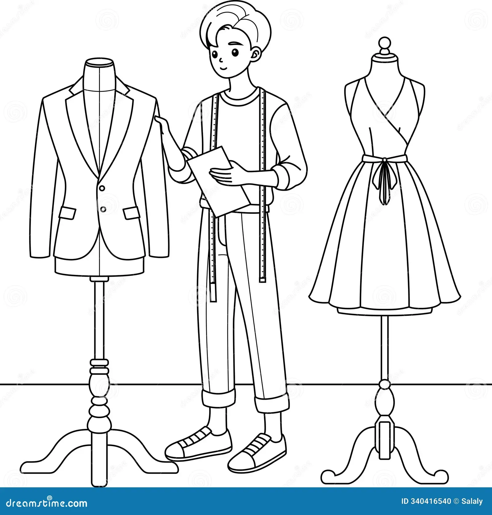 Fashion Designer Outline Coloring Page Labor Day Hand Drawn Clip 