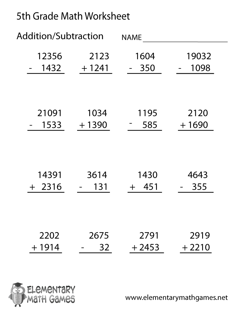 5th Grade Printable Worksheets Math