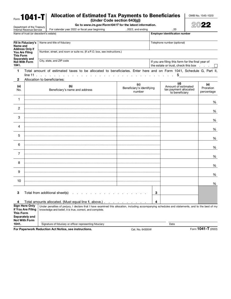 Irs Form 1041 Printable