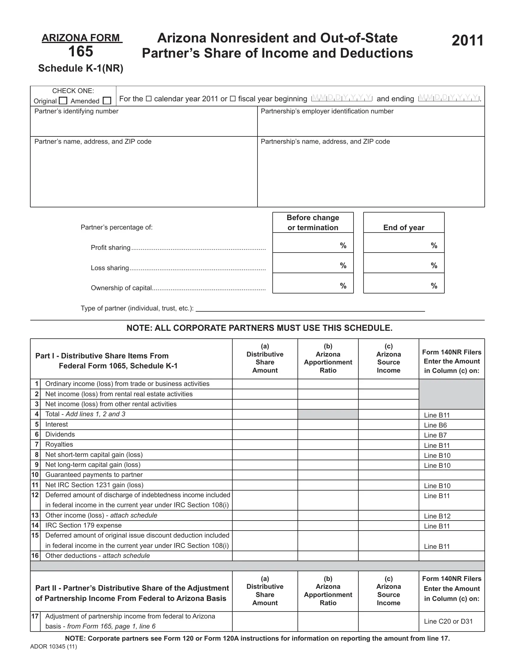 Form 165 Schedule K 1 Nr Fill Out Printable PDF Forms
