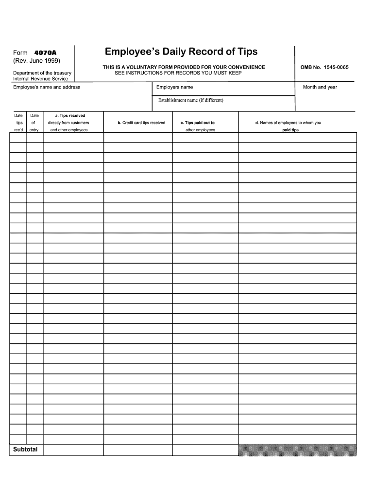 Irs Tip Form 4070