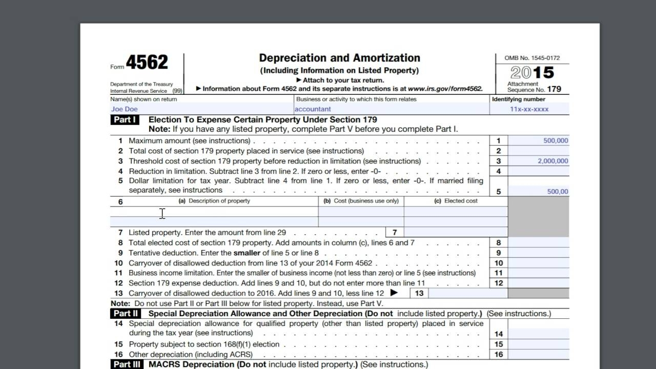 Form 4562 Depreciation And Amortization
