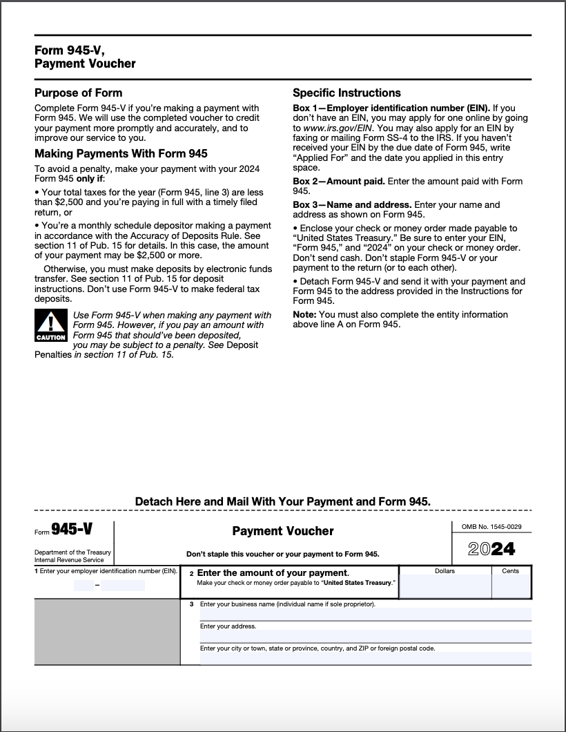Form 945 Annual Return Of Withheld Federal Income Tax