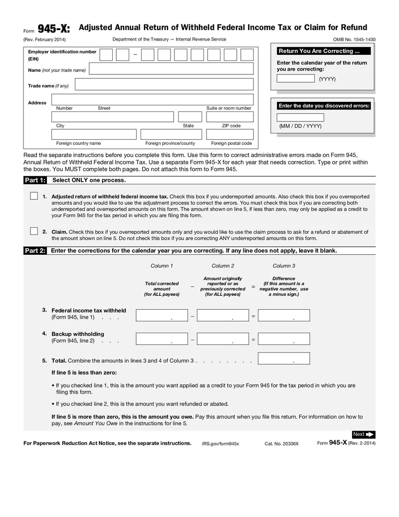 Irs Form Number 945