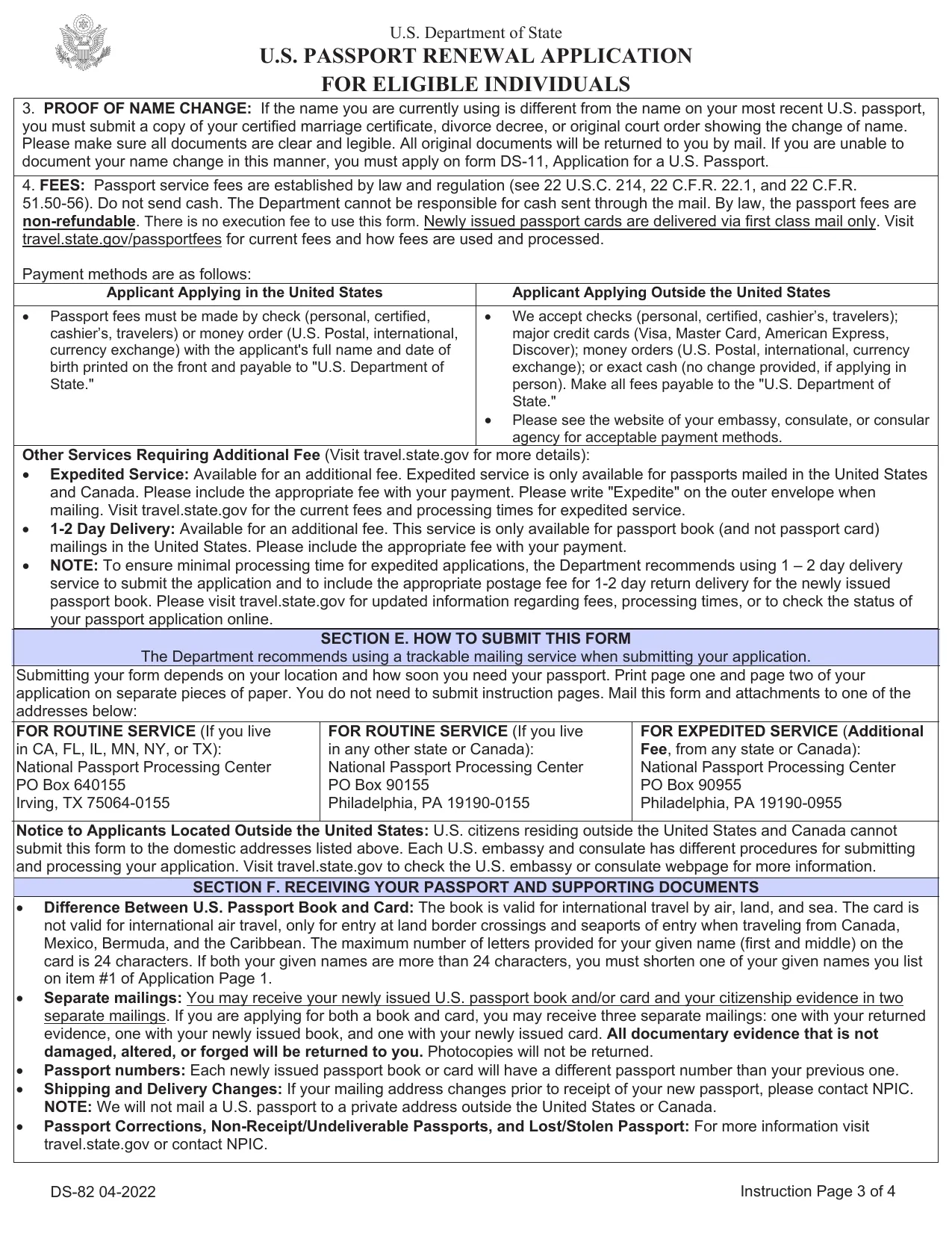Us Passport Renewal Form Ds 82 Printable