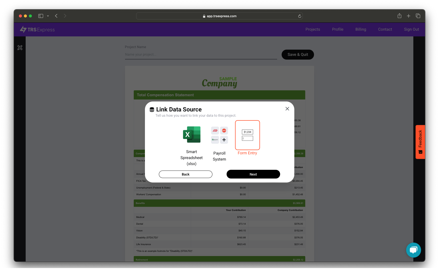 Form Entry TRS Express