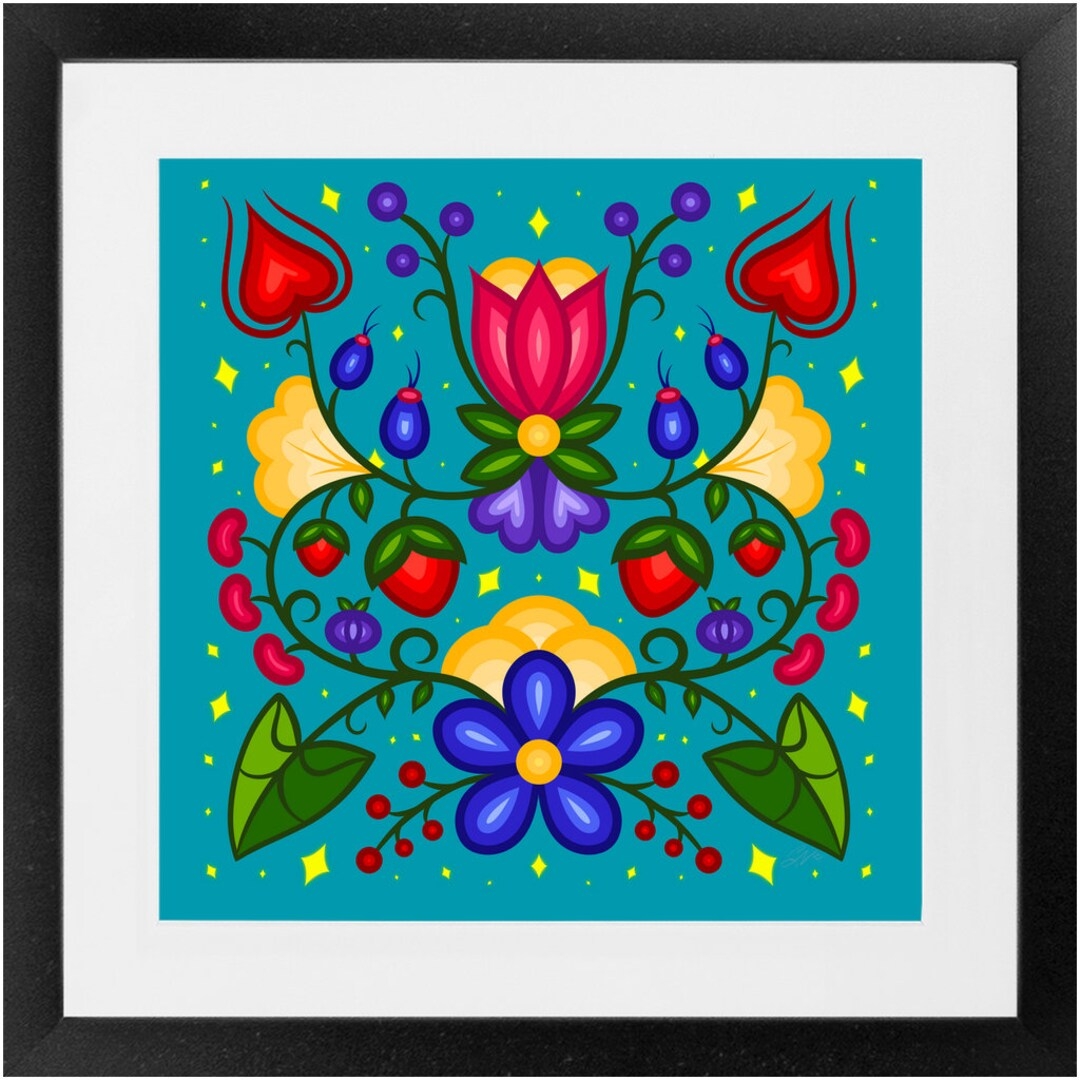 Framed Print Ojibwe Floral Indigenous Native American Artwork 