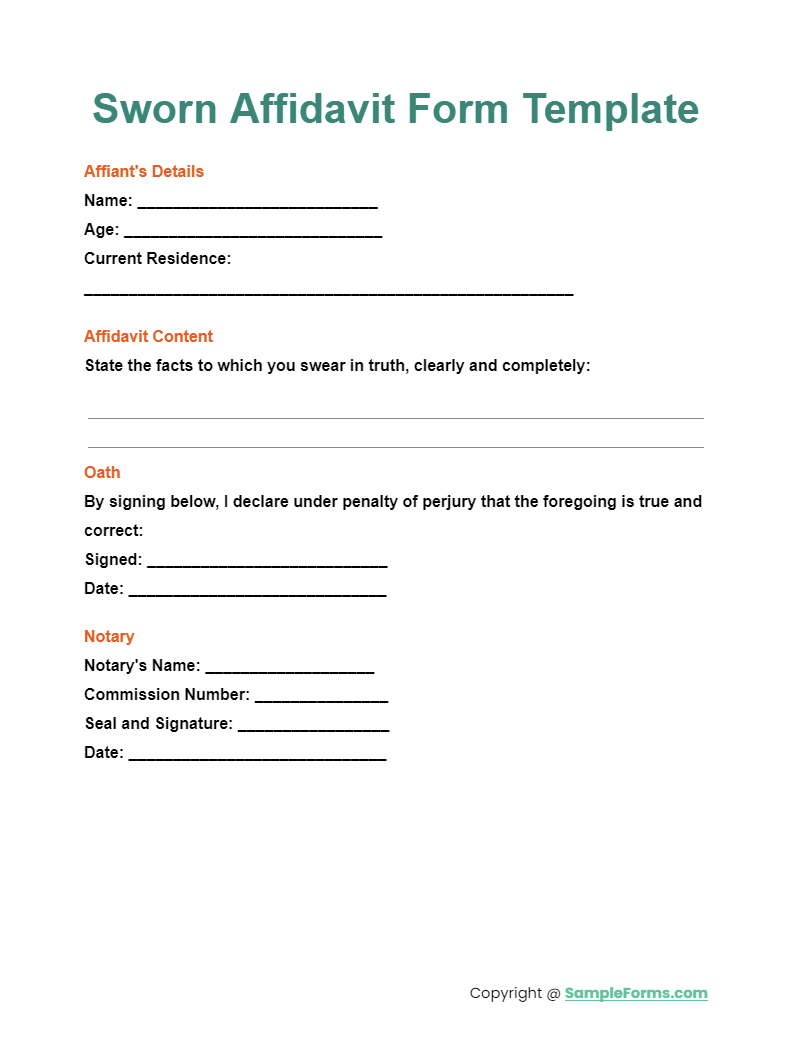 Printable Sworn Statement Affidavit Template