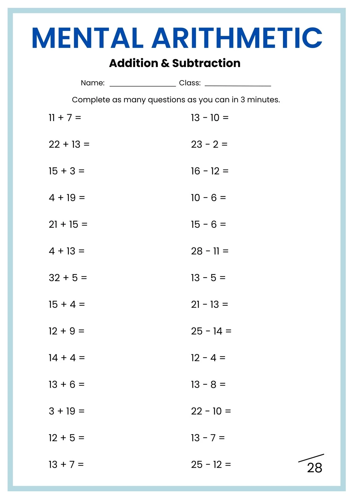 Free Math Printable Worksheets For 3rd Grade