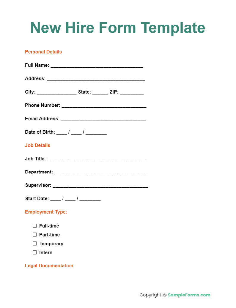 Employee New Hire Form Printable