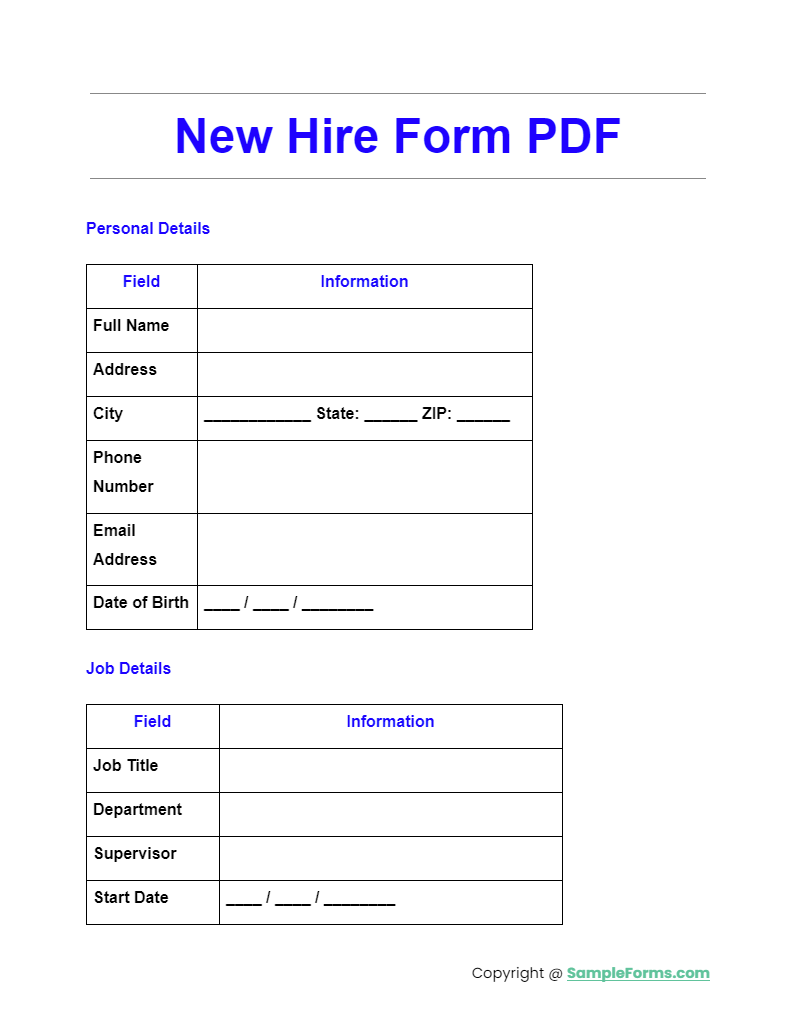 FREE 8 New Hire Form Samples PDF MS Word Google Docs Excel