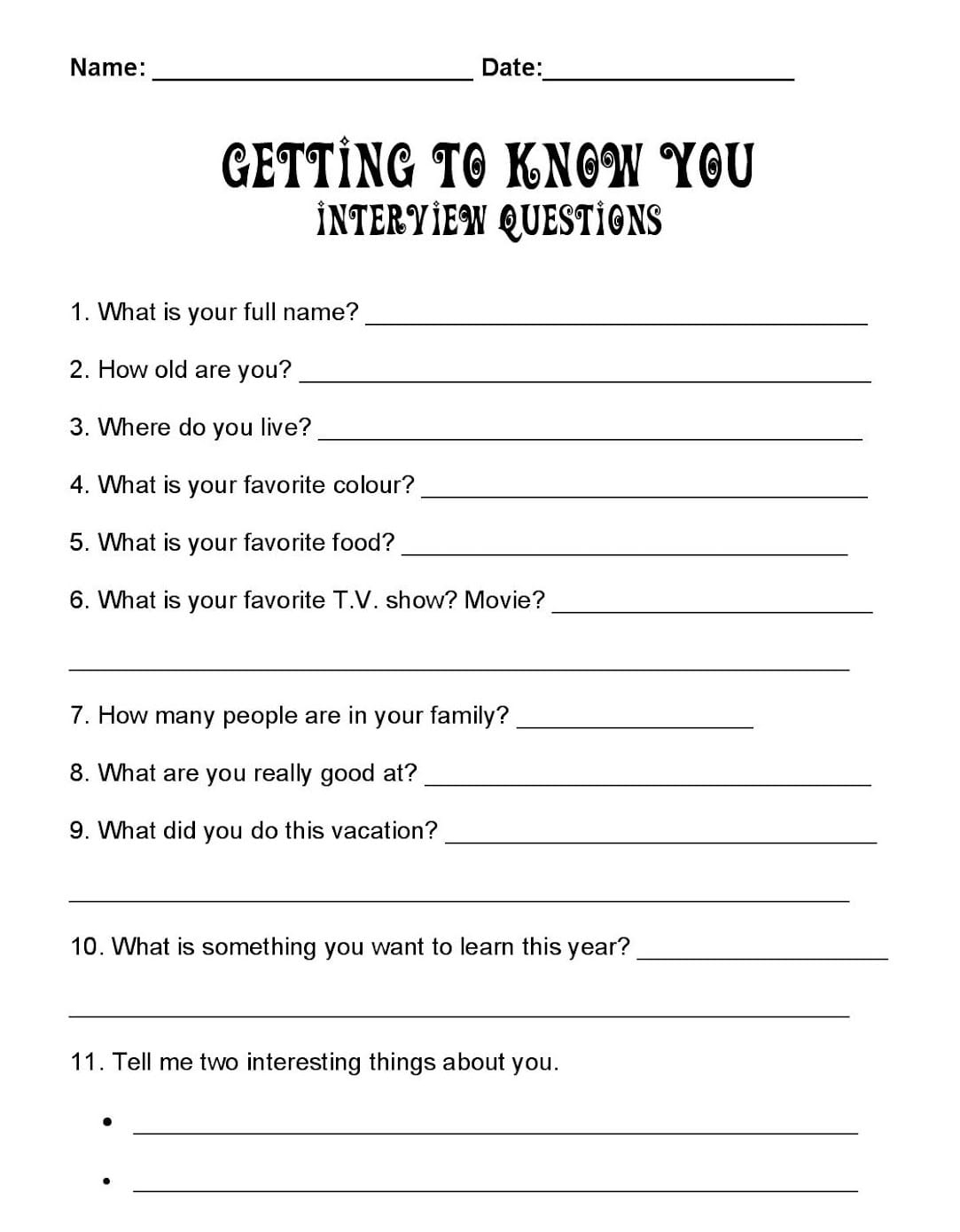 FREE All About Me Worksheets Creative Resources Free 