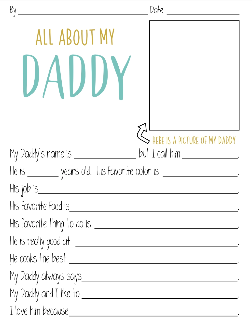All About My Daddy Free Printable