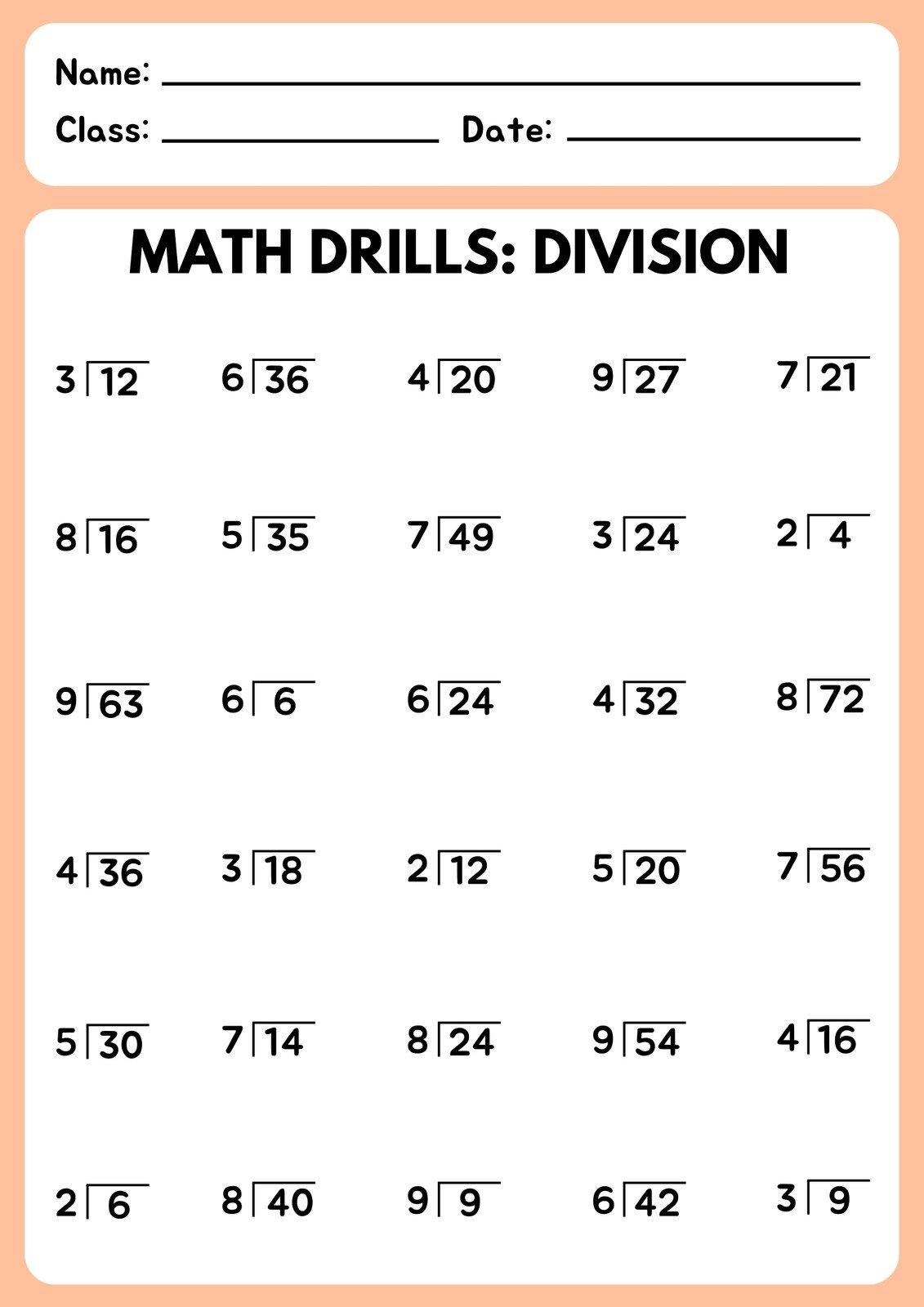 Free Printable Division Worksheets