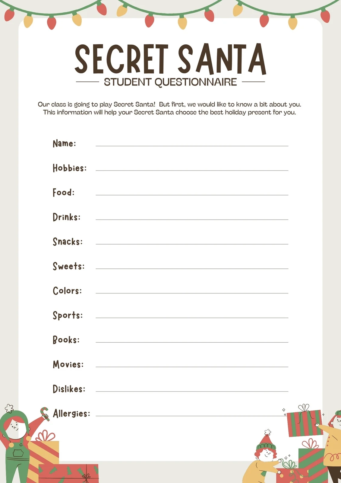 Secret Santa Printable Template
