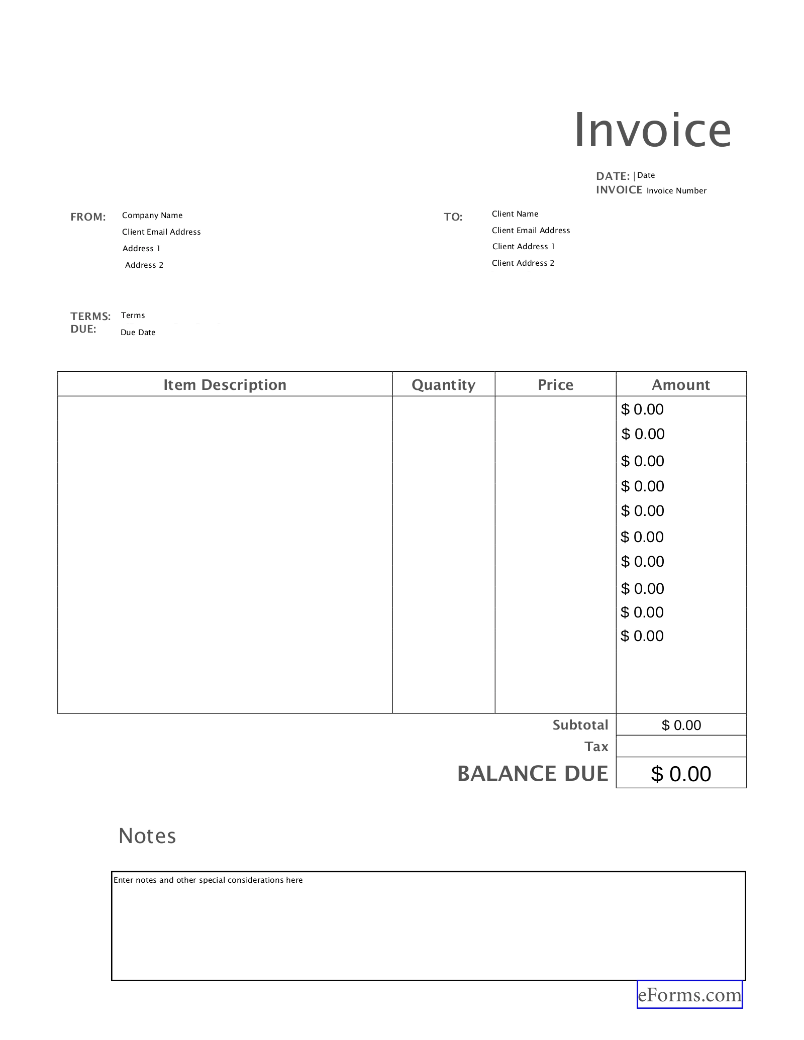Bill Template Printable