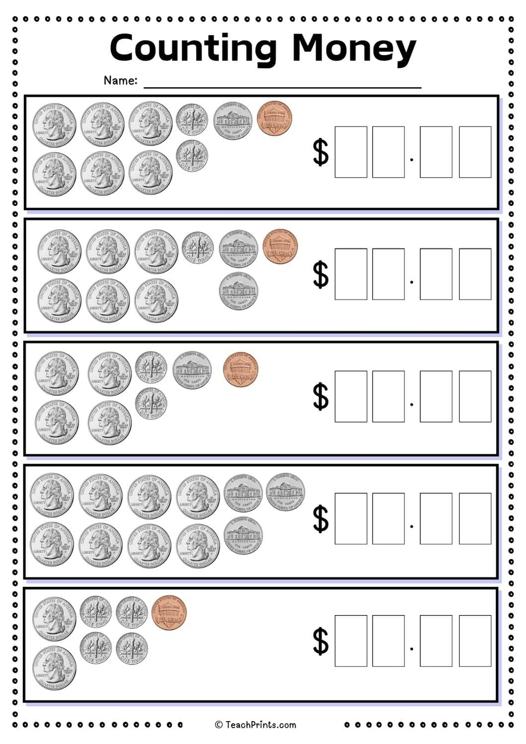 Math Counting Coins Worksheets