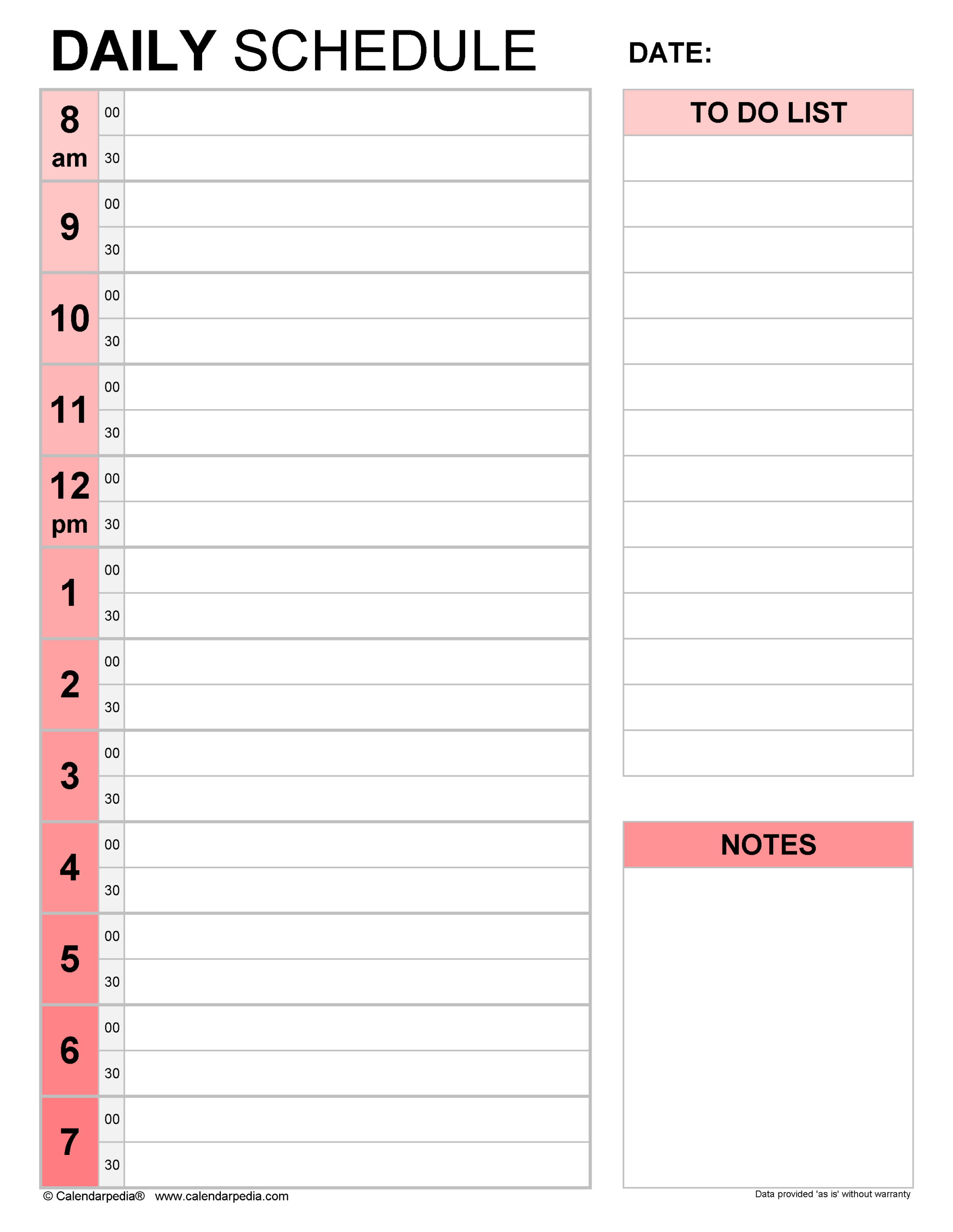 Daily Schedule Template Printable