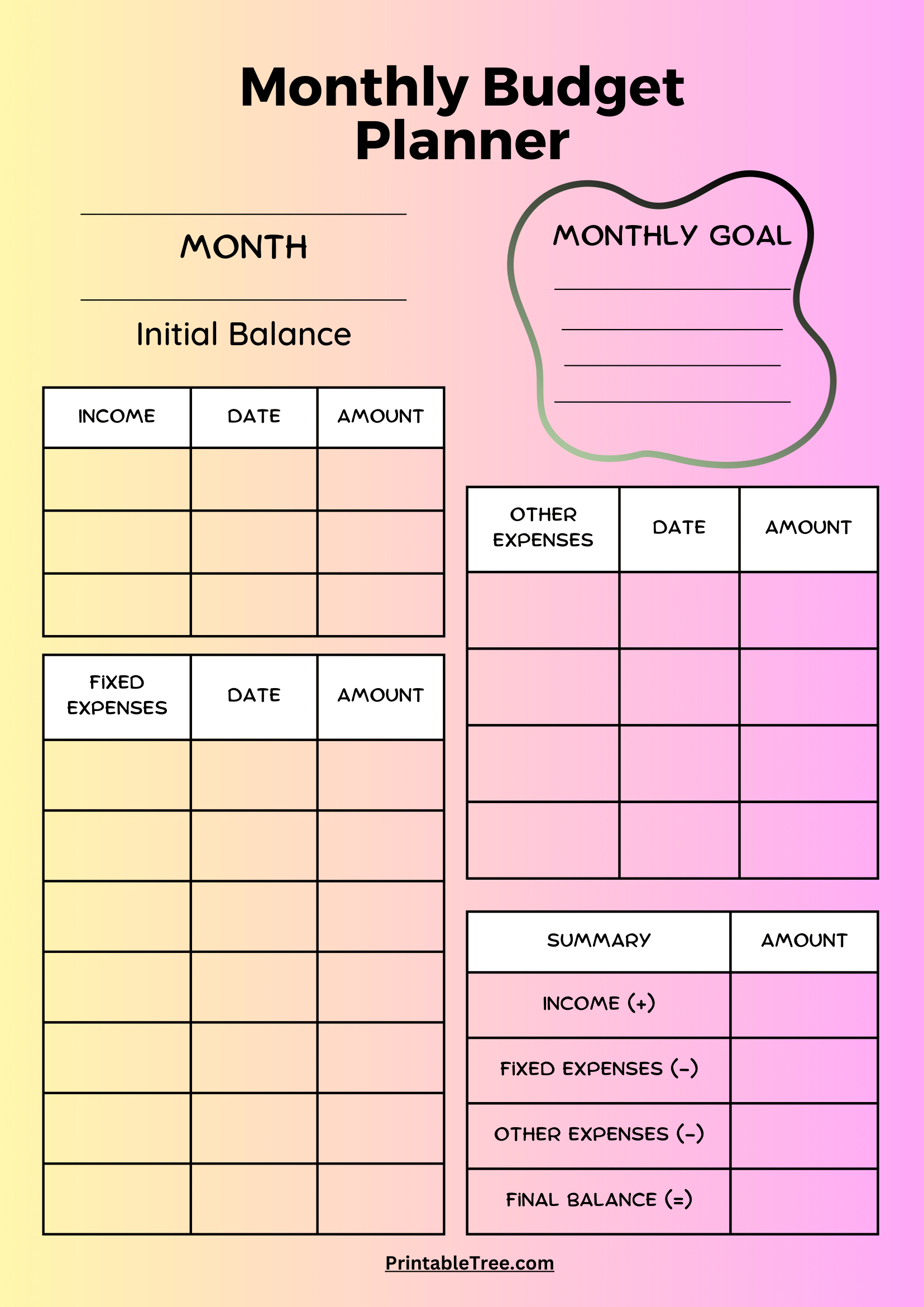 Free Printable Simple Monthly Budget Template