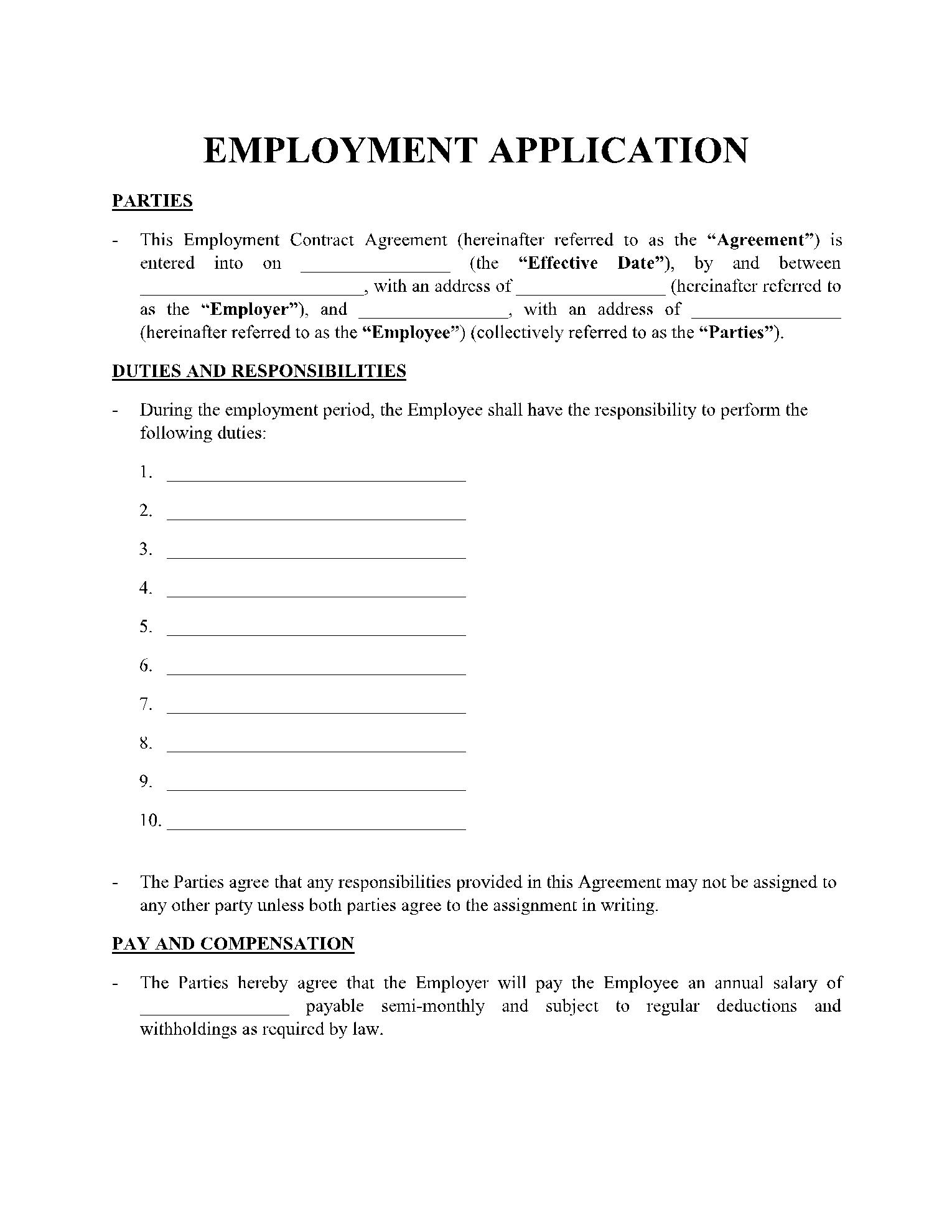 Free Printable Job Application Form Template