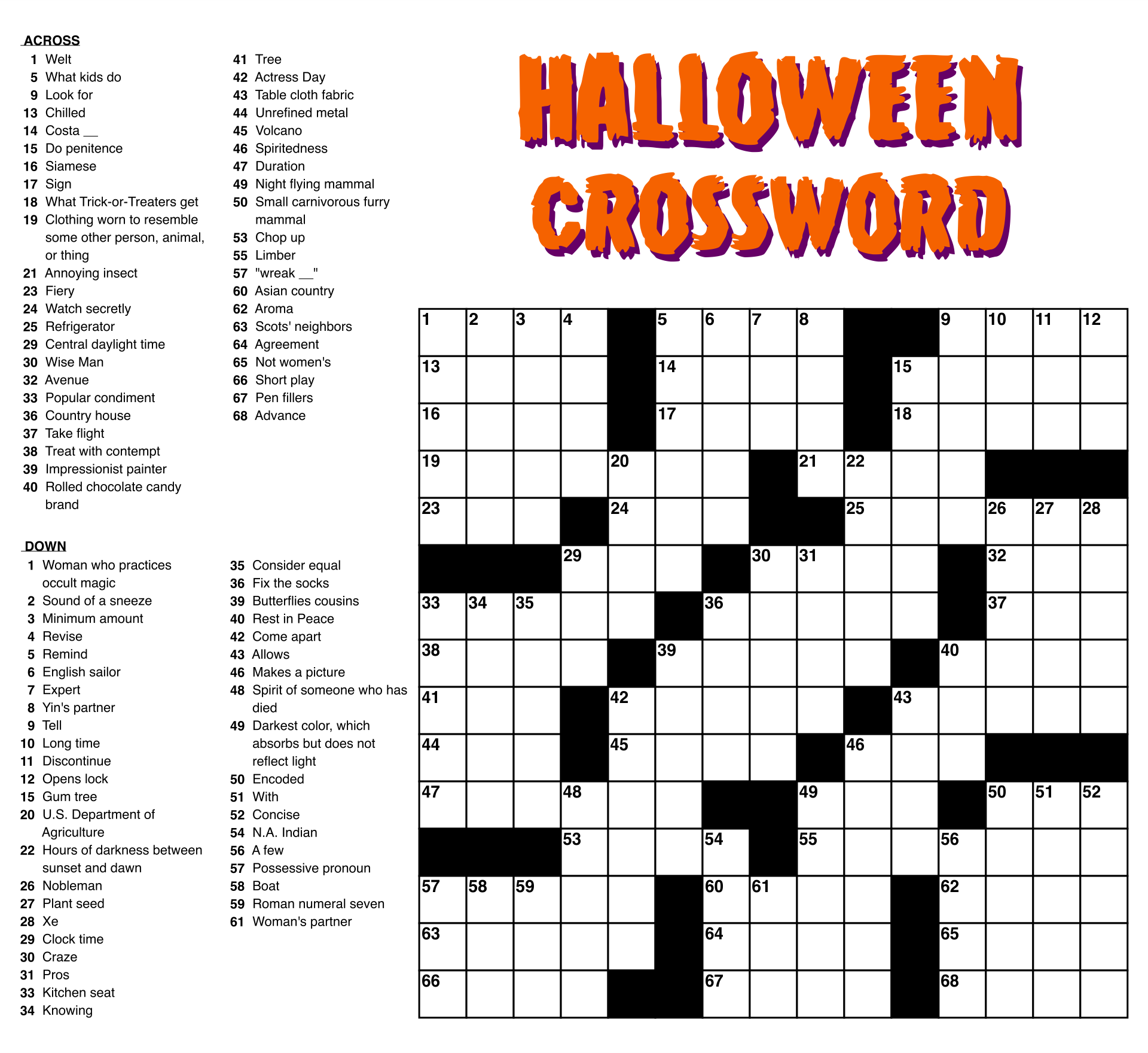 Moderate Difficulty Crossword Puzzles