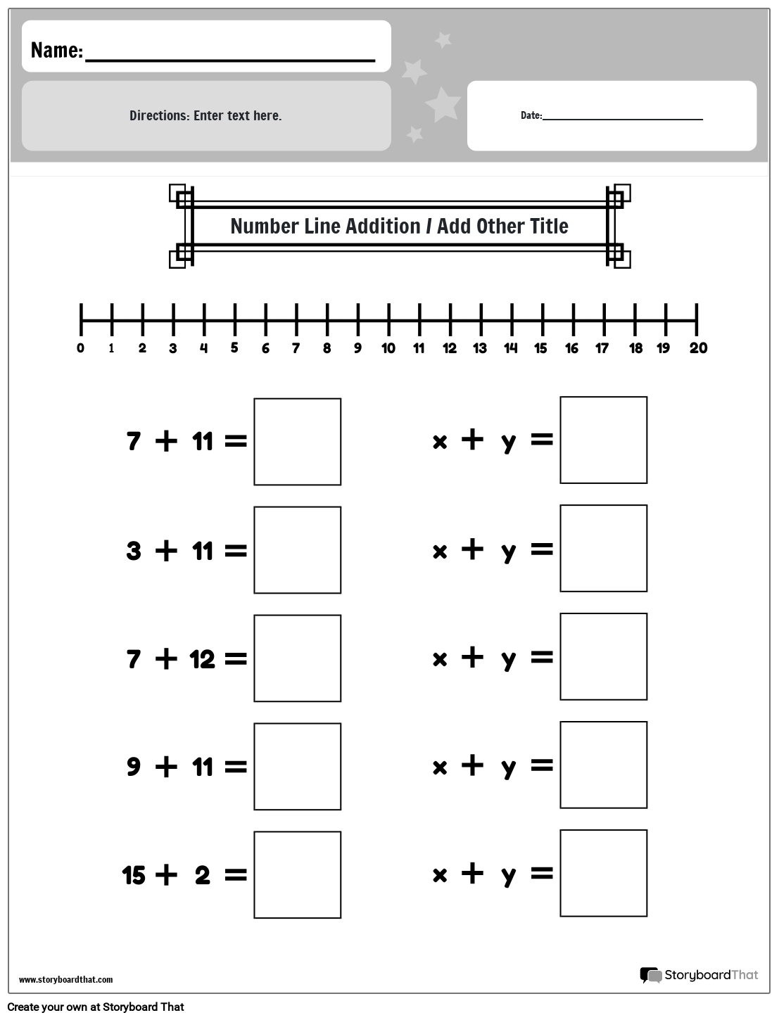 Free Math Number Line Worksheets Storyboard That