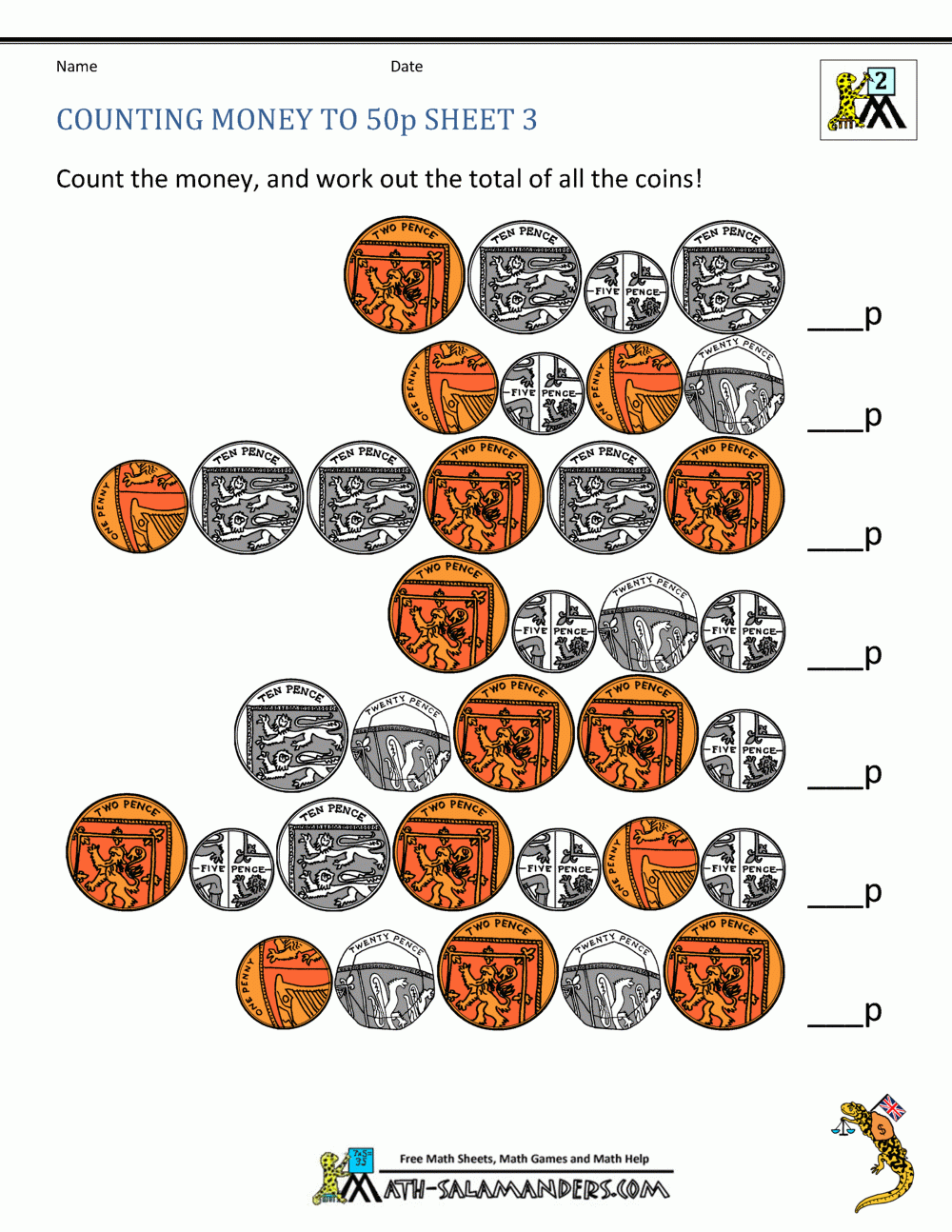 Free Money Worksheets UK Coins
