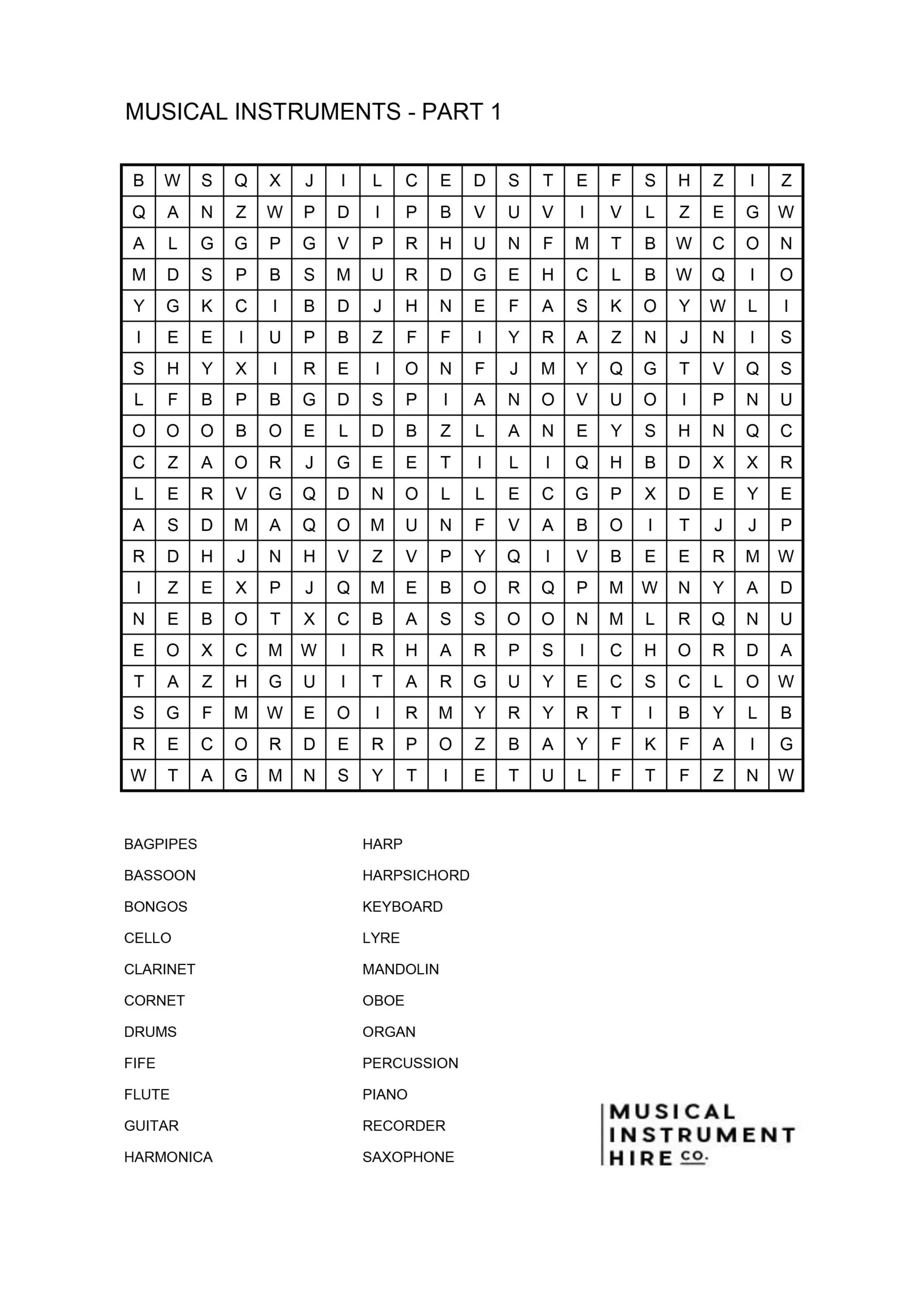 Free Printable Music Word Search Puzzles