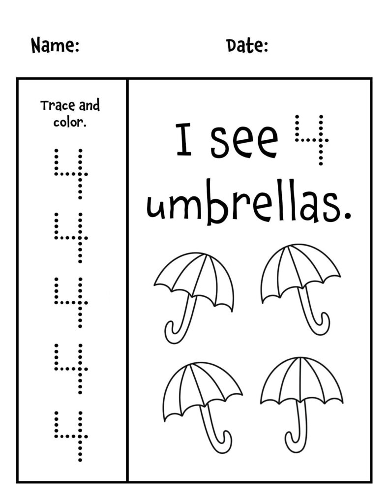 Free Printable Preschool Number 4 Worksheets