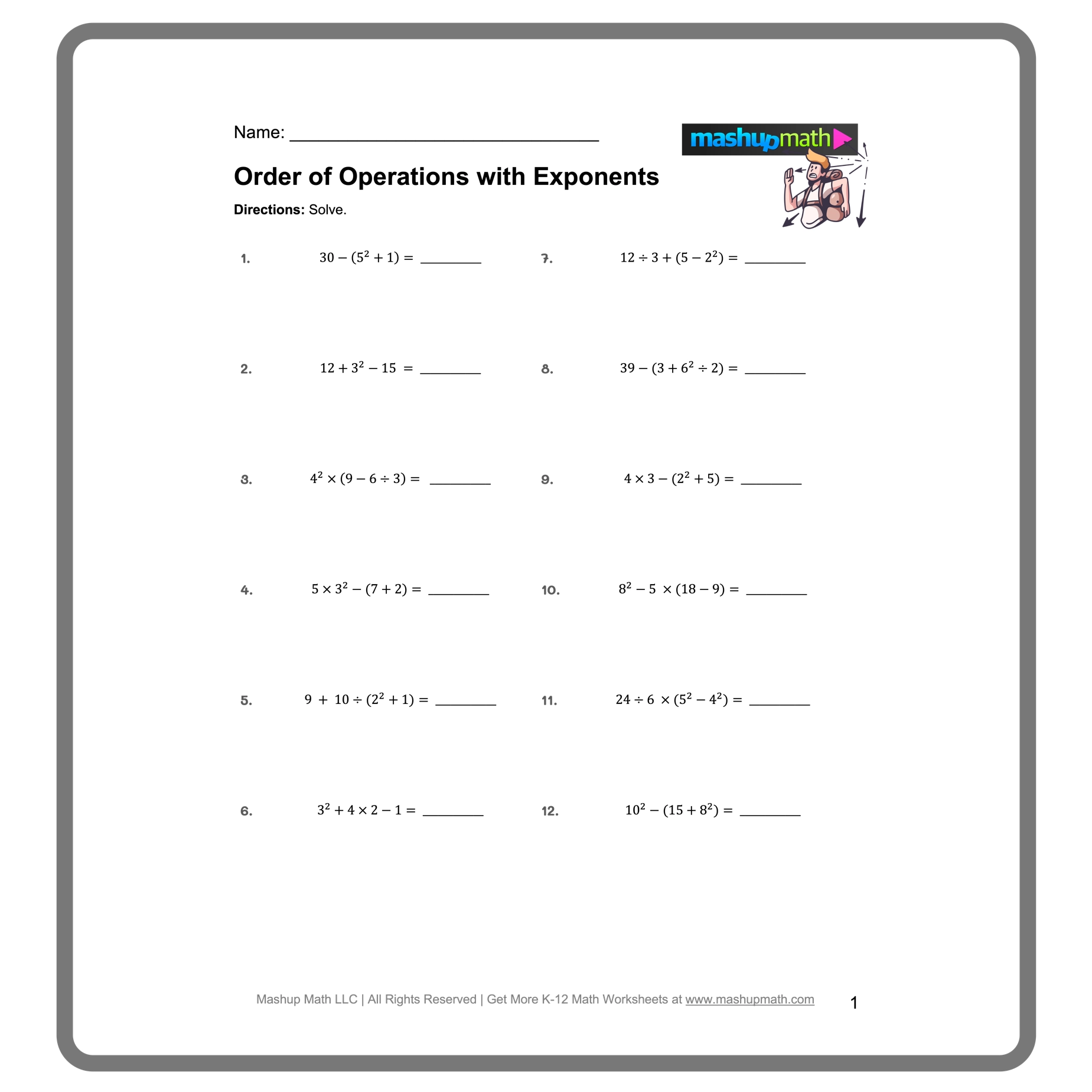 Free Order Of Operations Worksheet Library with Answers Mashup Math