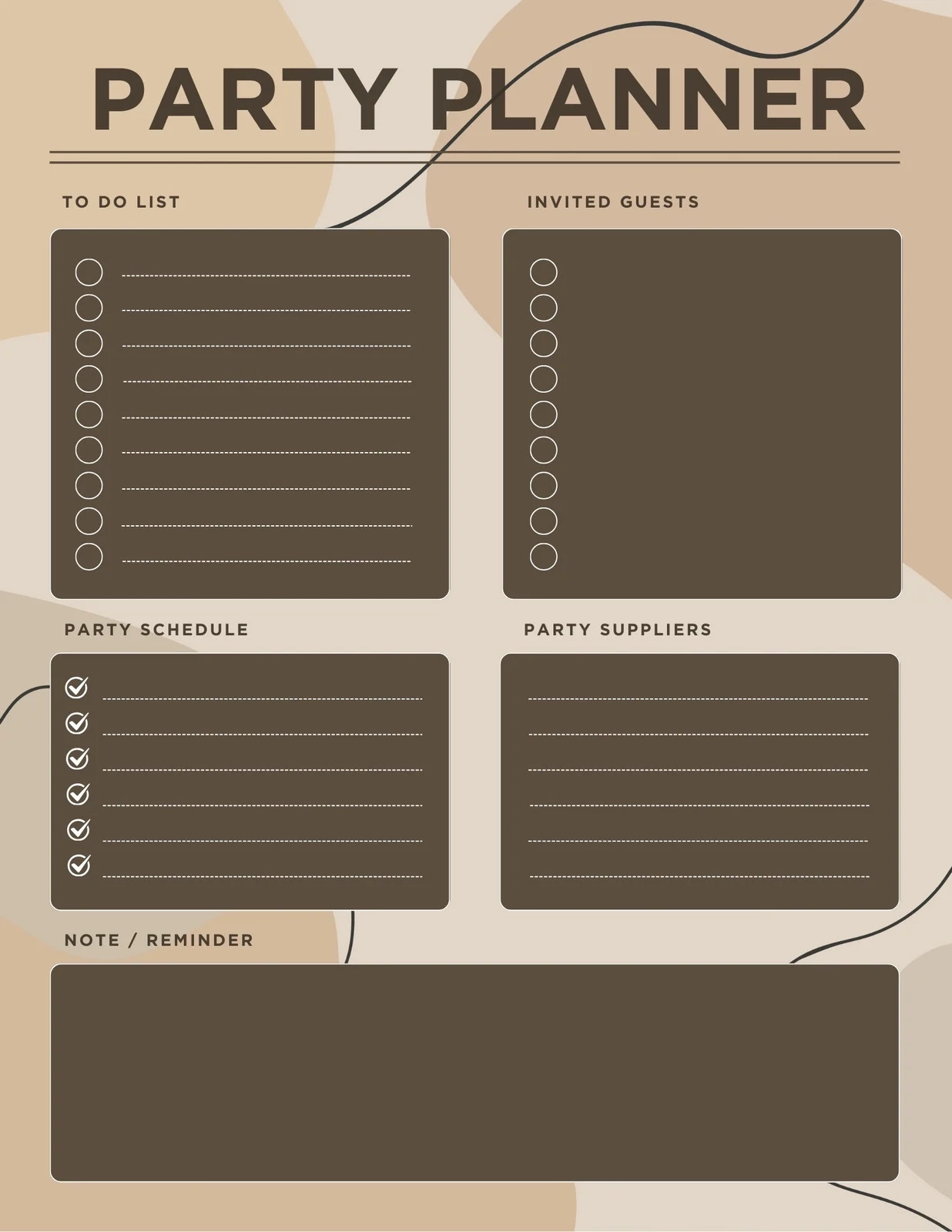 Free Printable Party Planning Template